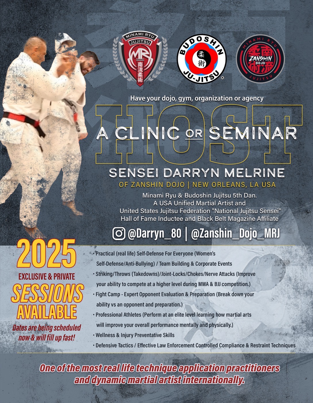 A Clinic or Seminar wall panel at Zanshin Dojo