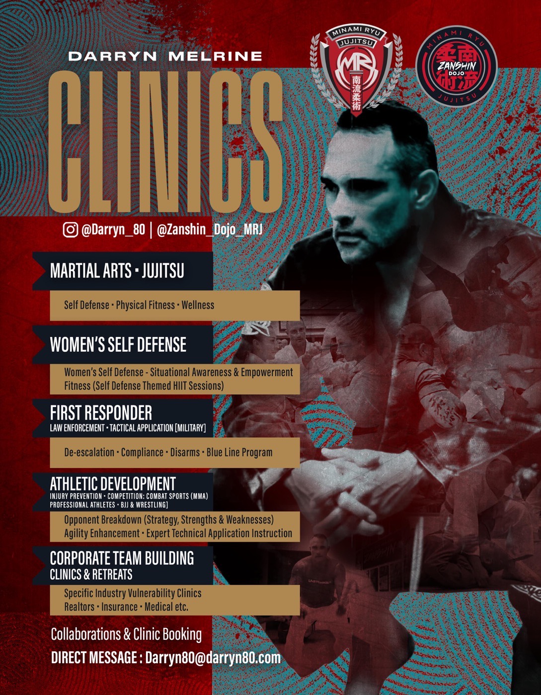 Darryn Melerine Clinics wall panel at Zanshin Dojo