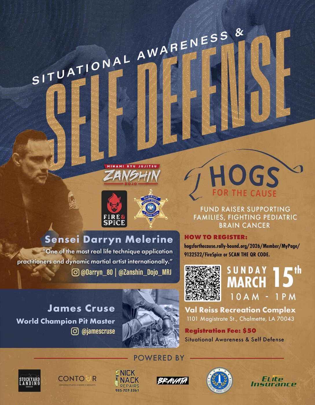 Hogs for the Cause Self-Defense wall panel at Zanshin Dojo