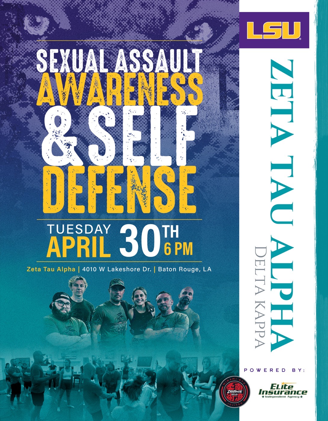 Zeta Tau Women's Self-Defense 2024 wall panel at Zanshin Dojo